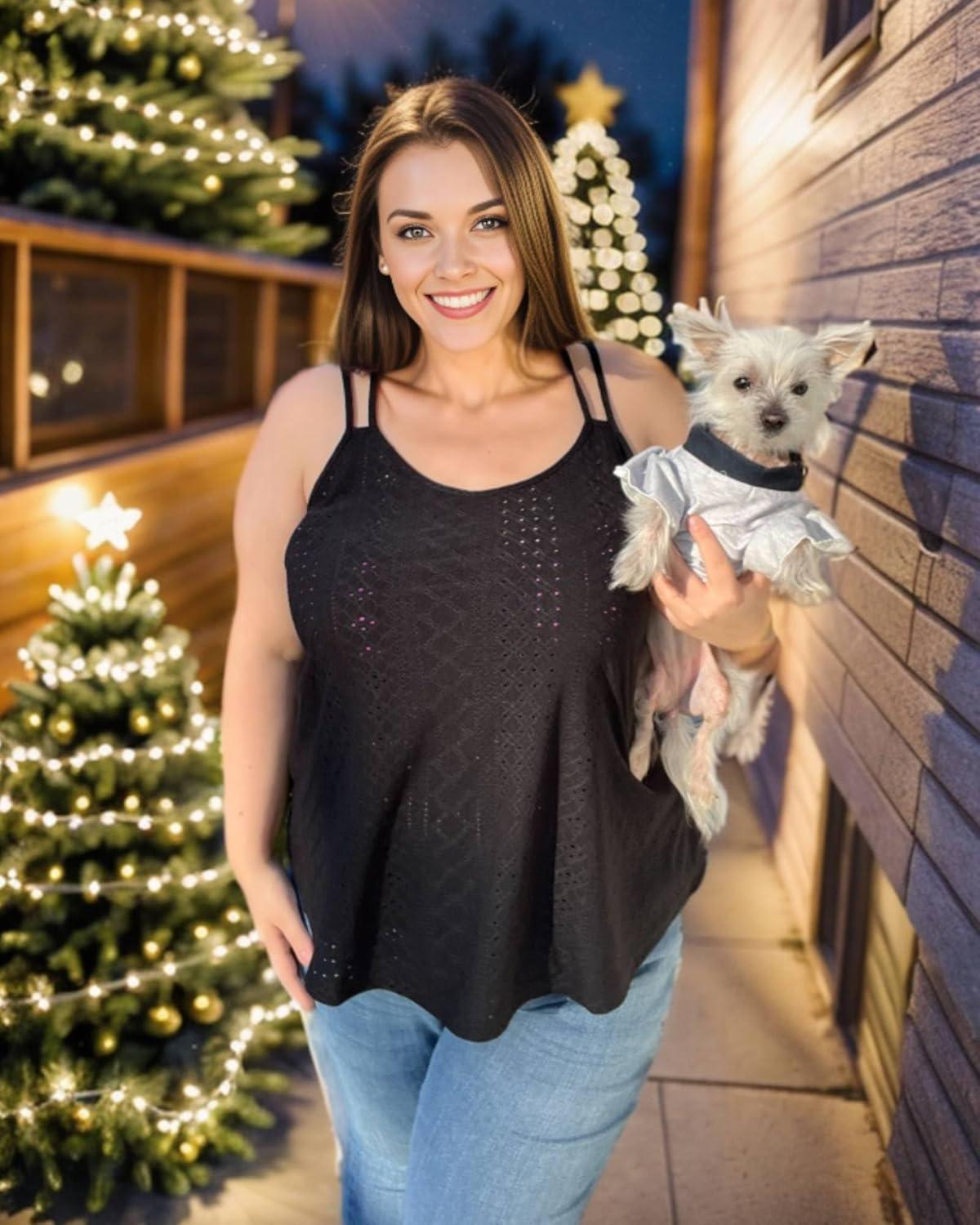 imageXIEERDUO Womens Tank Tops Spaghetti Strap Camisoles Eyelet Embroidery Scoop Neck TopsAll Black