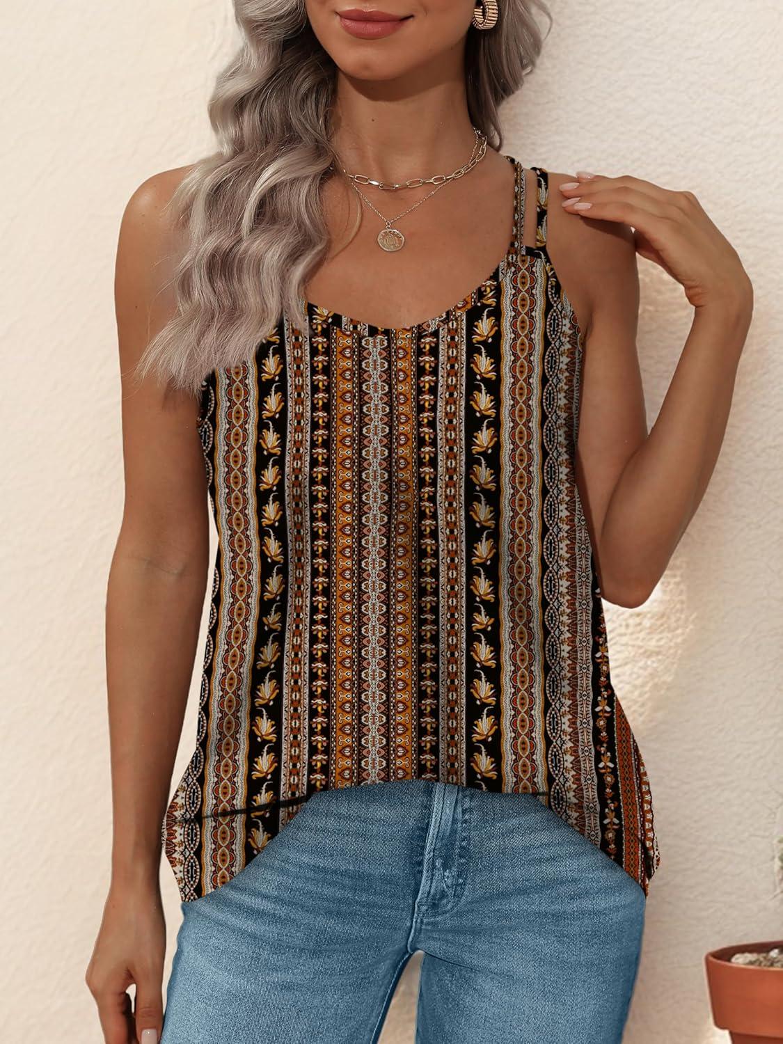 imageXIEERDUO Womens Tank Tops Spaghetti Strap Camisoles Eyelet Embroidery Scoop Neck TopsBoho