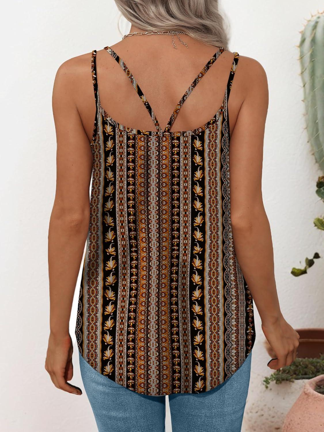 imageXIEERDUO Womens Tank Tops Spaghetti Strap Camisoles Eyelet Embroidery Scoop Neck TopsBoho