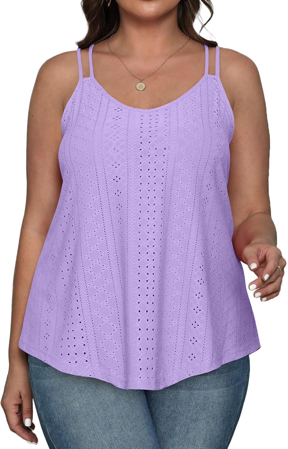 imageXIEERDUO Womens Tank Tops Spaghetti Strap Camisoles Eyelet Embroidery Scoop Neck TopsM2 Purple