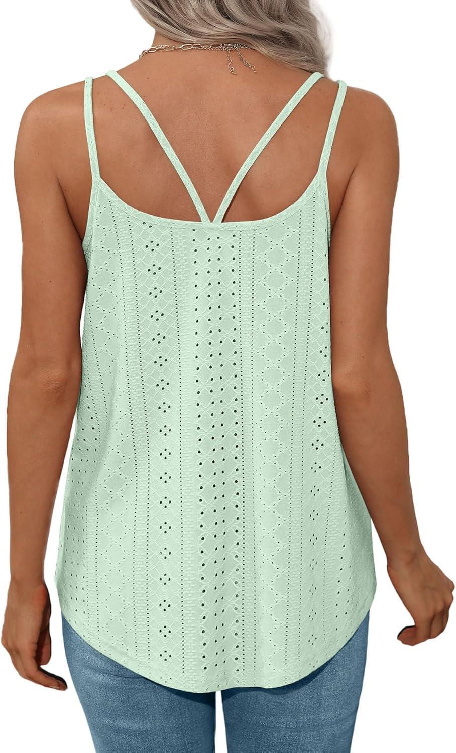 imageXIEERDUO Womens Tank Tops Spaghetti Strap Camisoles Eyelet Embroidery Scoop Neck TopsM4 Mint Green