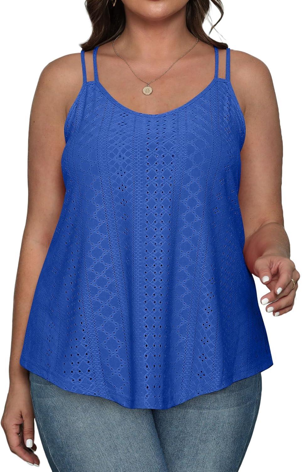 imageXIEERDUO Womens Tank Tops Spaghetti Strap Camisoles Eyelet Embroidery Scoop Neck TopsM5 Royal Blue