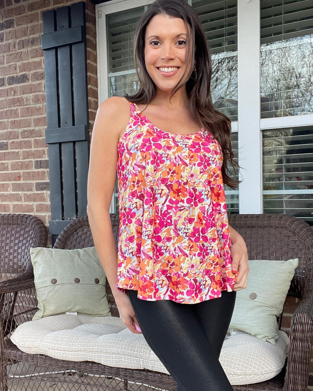 imageXIEERDUO Womens Tank Tops Spaghetti Strap Camisoles Eyelet Embroidery Scoop Neck TopsP Pink Flower