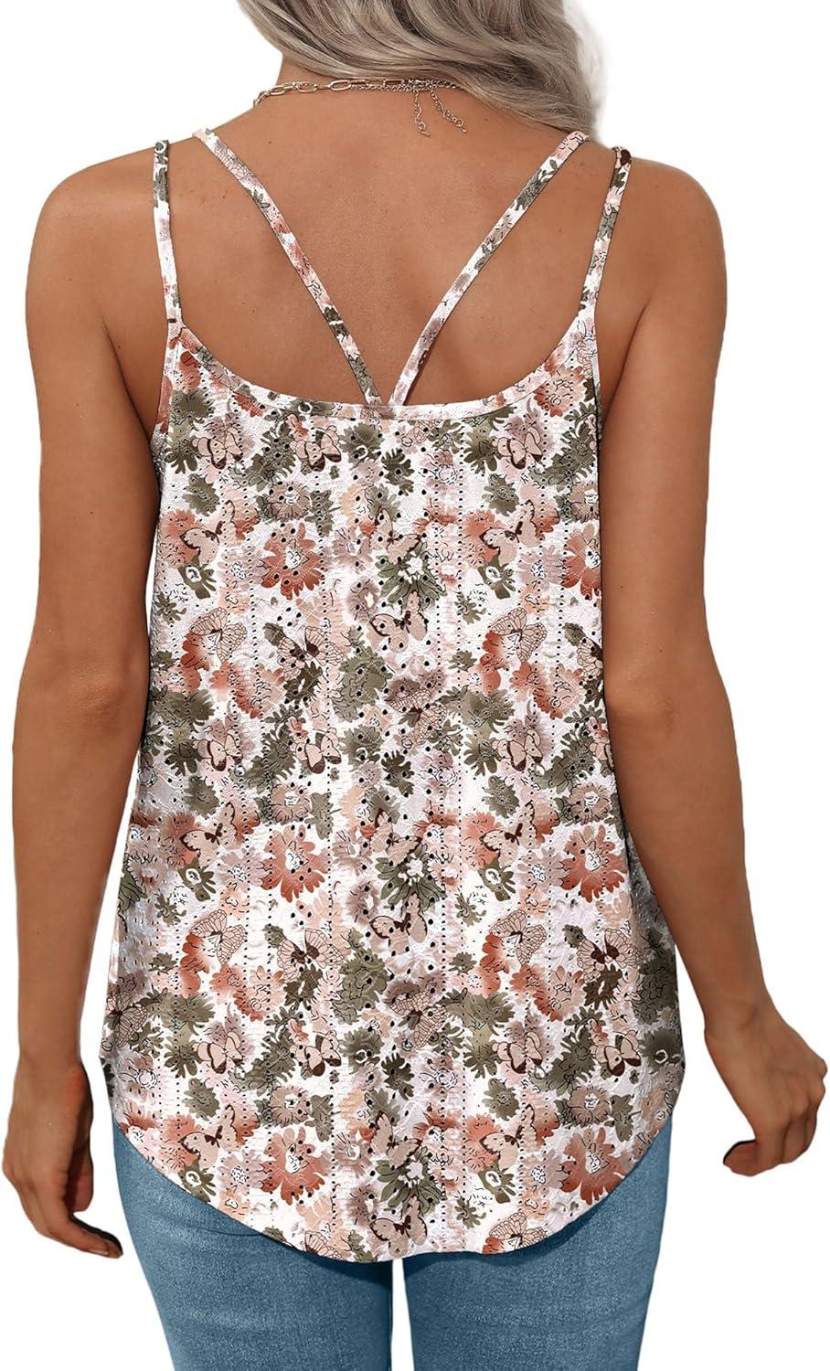 imageXIEERDUO Womens Tank Tops Spaghetti Strap Camisoles Eyelet Embroidery Scoop Neck TopsQ Multicolor