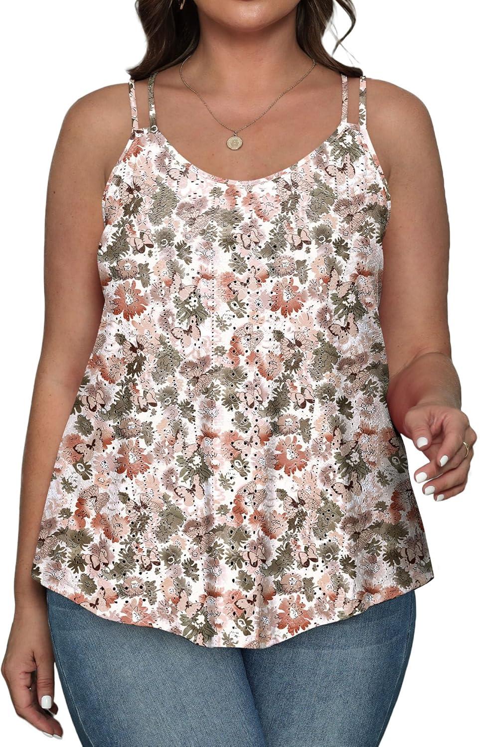 imageXIEERDUO Womens Tank Tops Spaghetti Strap Camisoles Eyelet Embroidery Scoop Neck TopsQ Multicolor