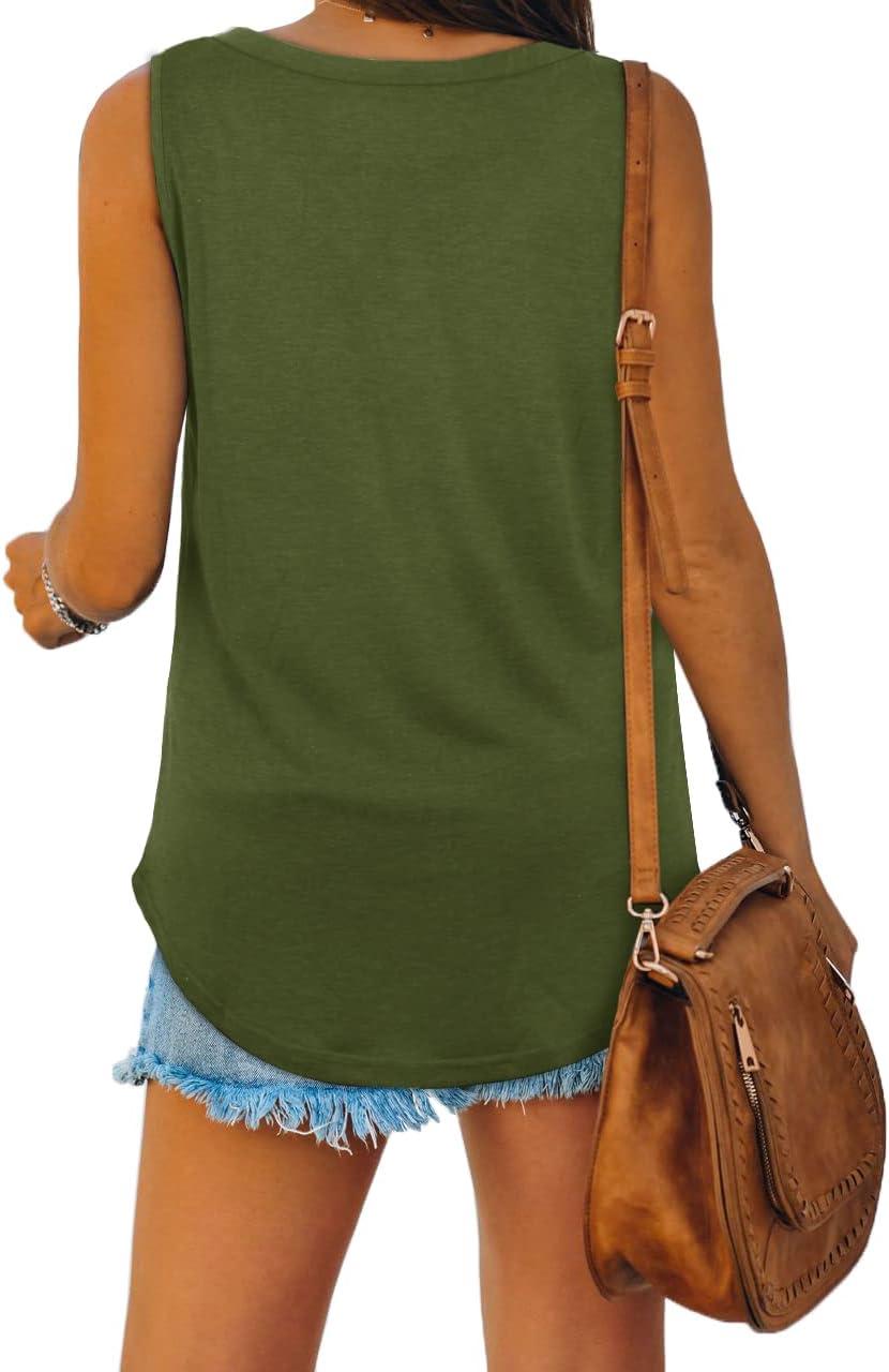 imageXIEERDUO Womens Tank Tops V Neck Basic Solid Color Casual Flowy Summer Sleeveless01army Green