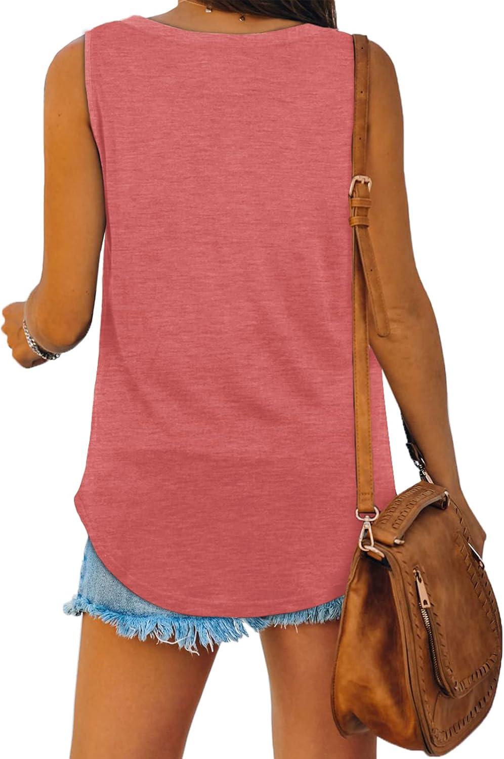 imageXIEERDUO Womens Tank Tops V Neck Basic Solid Color Casual Flowy Summer Sleeveless01coral
