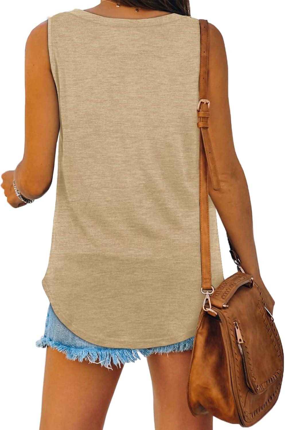 imageXIEERDUO Womens Tank Tops V Neck Basic Solid Color Casual Flowy Summer Sleeveless01khaki