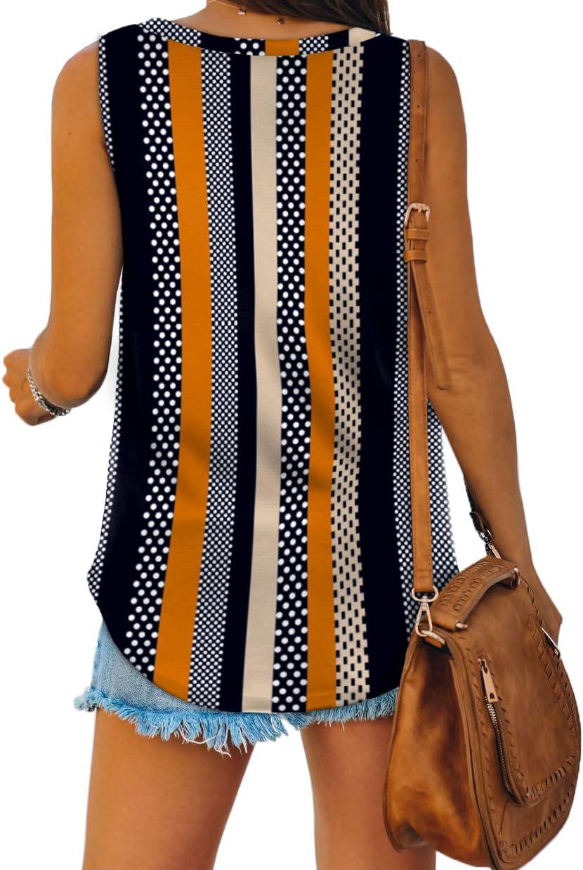 imageXIEERDUO Womens Tank Tops V Neck Basic Solid Color Casual Flowy Summer Sleeveless01khaki Stripe