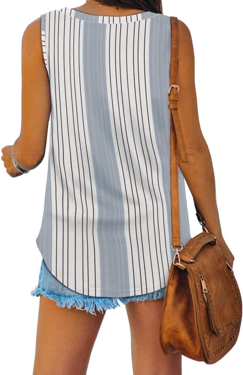 imageXIEERDUO Womens Tank Tops V Neck Basic Solid Color Casual Flowy Summer Sleeveless02stripe
