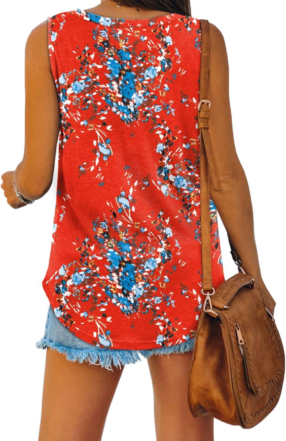imageXIEERDUO Womens Tank Tops V Neck Basic Solid Color Casual Flowy Summer Sleeveless03red Floral