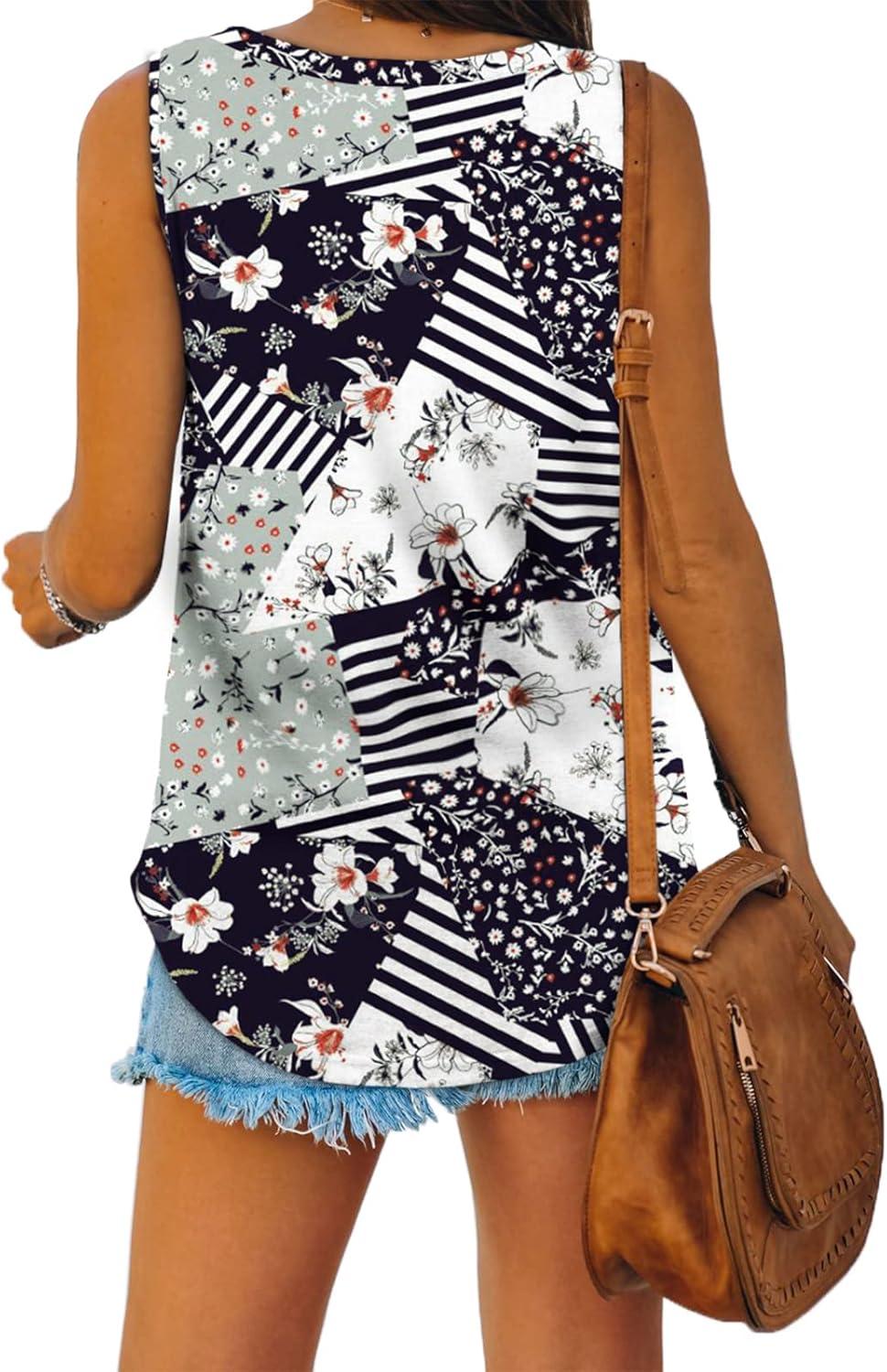 imageXIEERDUO Womens Tank Tops V Neck Basic Solid Color Casual Flowy Summer Sleeveless03stripeprint