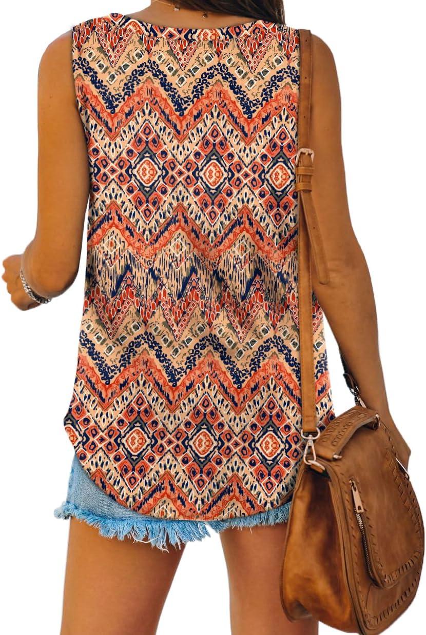 imageXIEERDUO Womens Tank Tops V Neck Basic Solid Color Casual Flowy Summer SleevelessBoho Floral