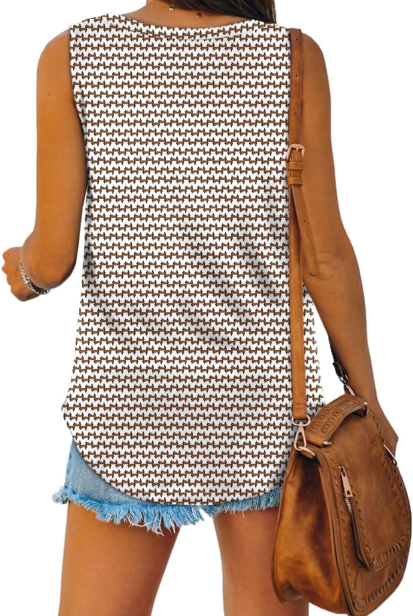 imageXIEERDUO Womens Tank Tops V Neck Basic Solid Color Casual Flowy Summer SleevelessBrown Stripe 1