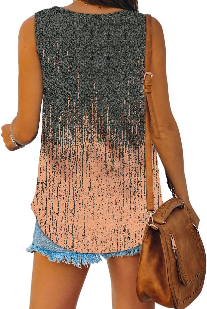 imageXIEERDUO Womens Tank Tops V Neck Basic Solid Color Casual Flowy Summer SleevelessFloral Grey Pink