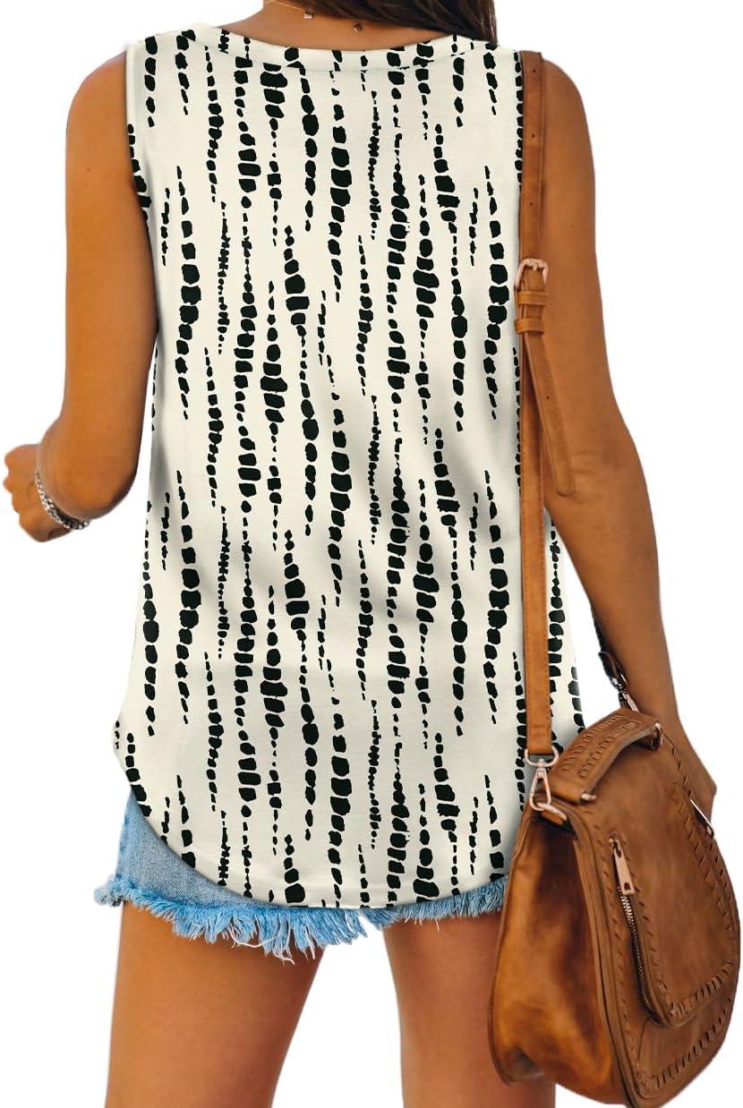 imageXIEERDUO Womens Tank Tops V Neck Basic Solid Color Casual Flowy Summer SleevelessPatternedkhaki Printed
