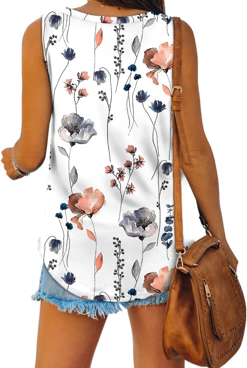imageXIEERDUO Womens Tank Tops V Neck Basic Solid Color Casual Flowy Summer SleevelessPatternedwhite Floral