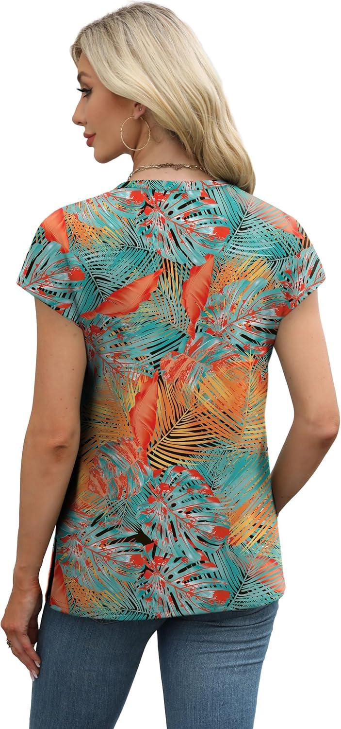 imageXIEERDUO Womens Tops V Neck Cap Sleeve Loose Fit Tee Shirts Summer Spring 2025 EyeletPrintedPrinted E