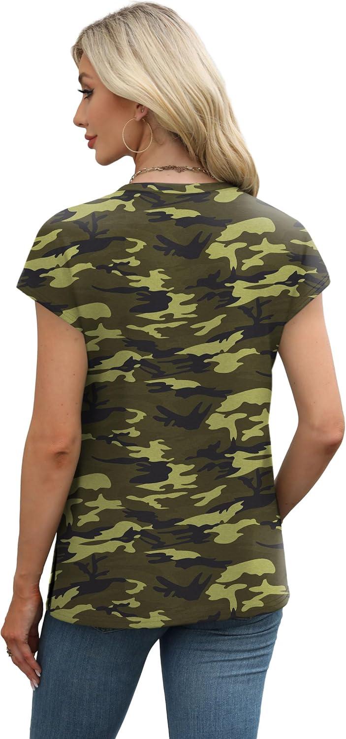 imageXIEERDUO Womens Tops V Neck Cap Sleeve Loose Fit Tee Shirts Summer Spring 2025 EyeletPrintedPrinted G