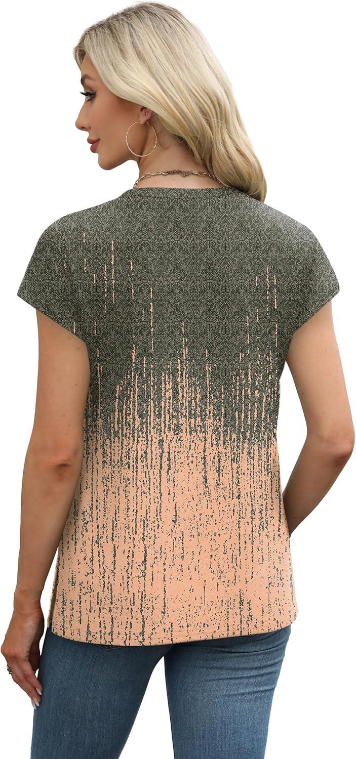 imageXIEERDUO Womens Tops V Neck Cap Sleeve Loose Fit Tee Shirts Summer Spring 2025 EyeletPrintedPrinted a