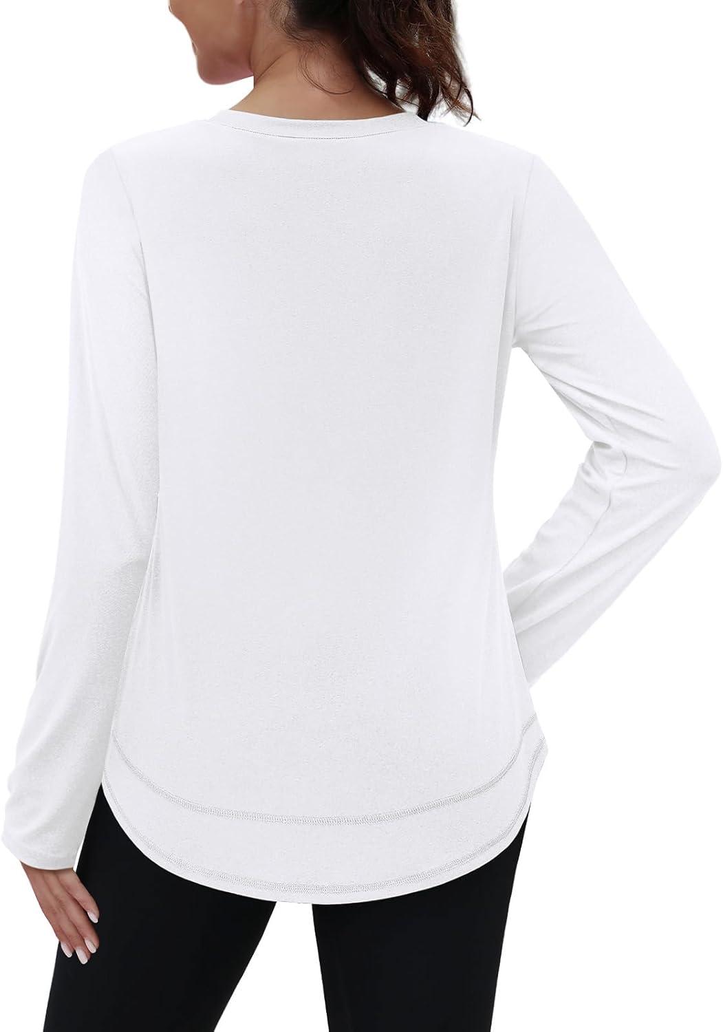 imageXIEERDUO Womens Workout Tops Long Sleeve Quick Dry UPF 50 Sun Protection Shirts for Hiking Running S3XL01 White