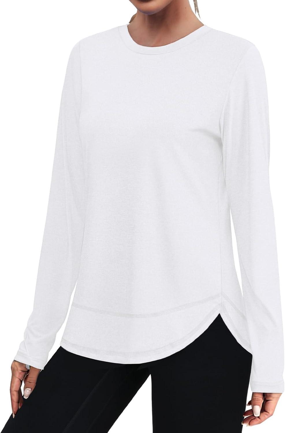 imageXIEERDUO Womens Workout Tops Long Sleeve Quick Dry UPF 50 Sun Protection Shirts for Hiking Running S3XL01 White