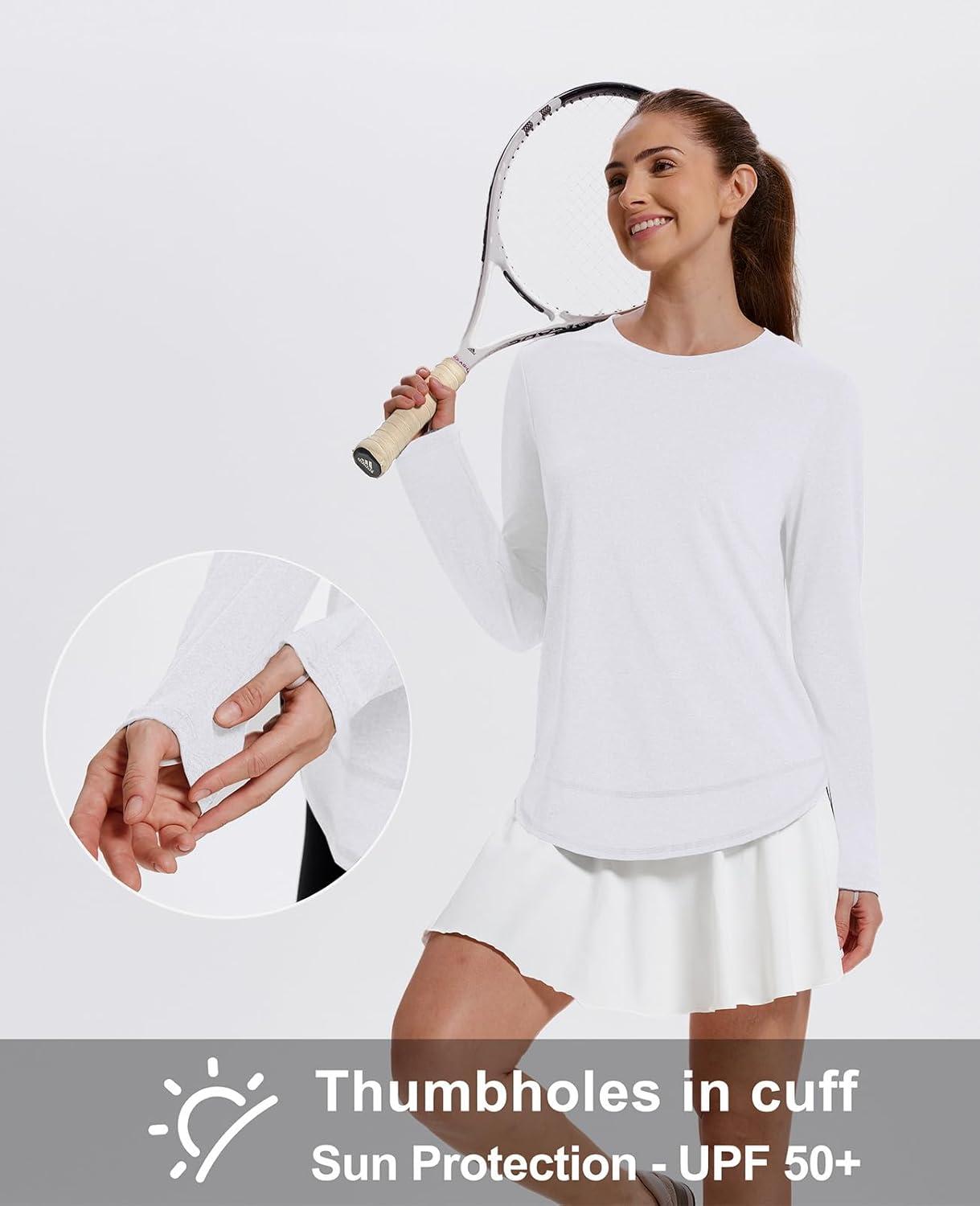 imageXIEERDUO Womens Workout Tops Long Sleeve Quick Dry UPF 50 Sun Protection Shirts for Hiking Running S3XL01 White