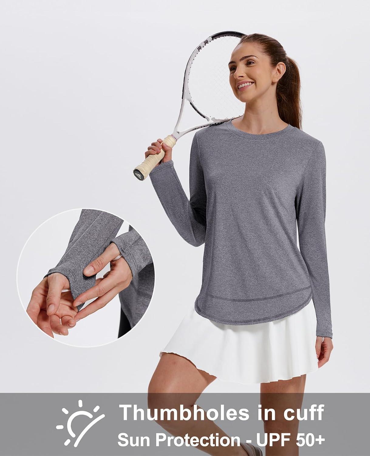 imageXIEERDUO Womens Workout Tops Long Sleeve Quick Dry UPF 50 Sun Protection Shirts for Hiking Running S3XL02 Grey