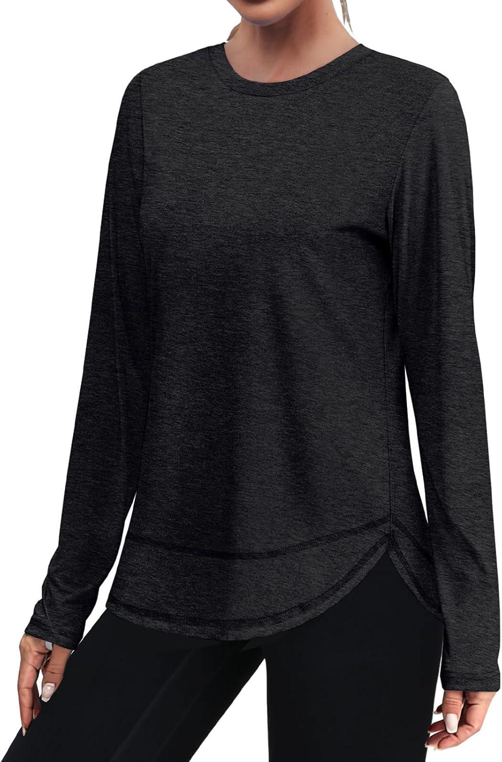 imageXIEERDUO Womens Workout Tops Long Sleeve Quick Dry UPF 50 Sun Protection Shirts for Hiking Running S3XL03 Black