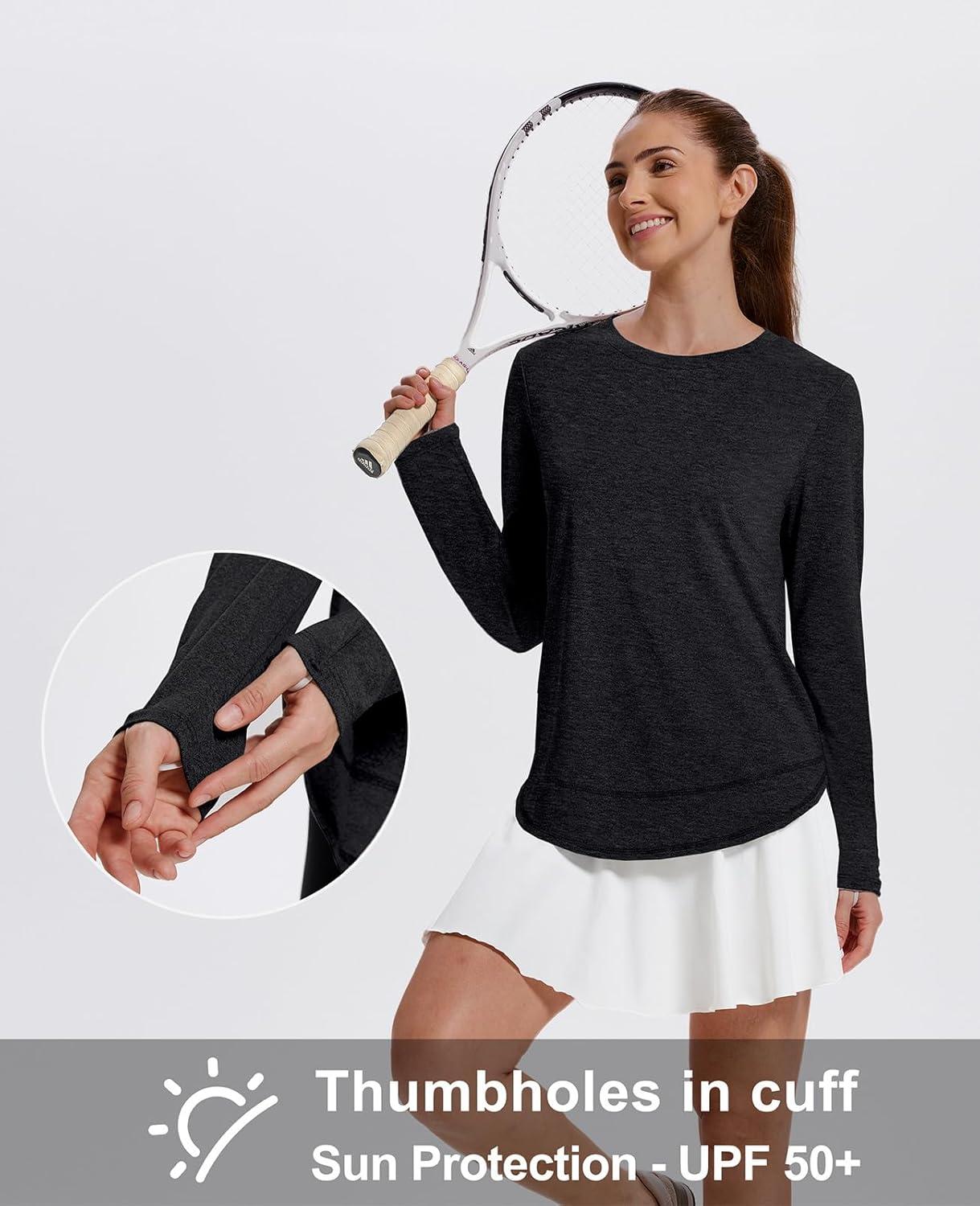 imageXIEERDUO Womens Workout Tops Long Sleeve Quick Dry UPF 50 Sun Protection Shirts for Hiking Running S3XL03 Black