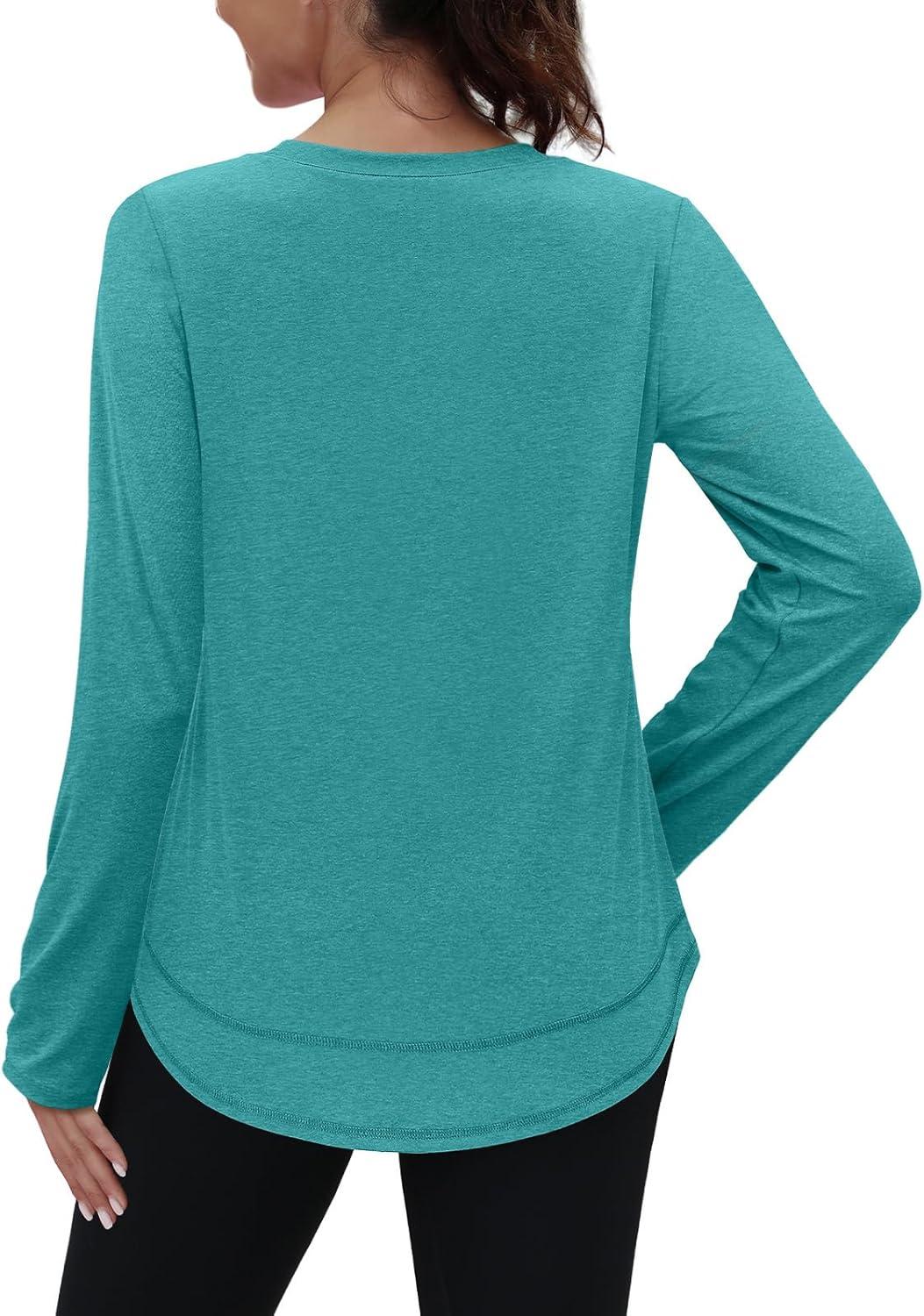 imageXIEERDUO Womens Workout Tops Long Sleeve Quick Dry UPF 50 Sun Protection Shirts for Hiking Running S3XL04 Aqua