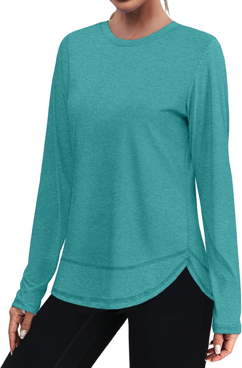 imageXIEERDUO Womens Workout Tops Long Sleeve Quick Dry UPF 50 Sun Protection Shirts for Hiking Running S3XL04 Aqua