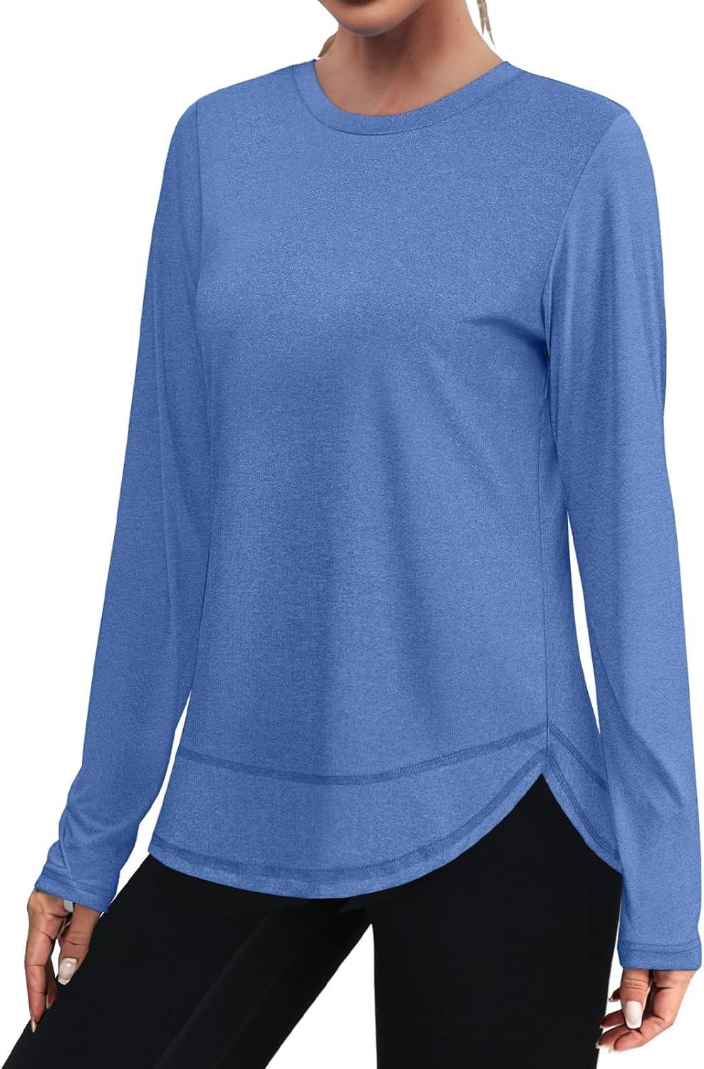 imageXIEERDUO Womens Workout Tops Long Sleeve Quick Dry UPF 50 Sun Protection Shirts for Hiking Running S3XL05 Blue
