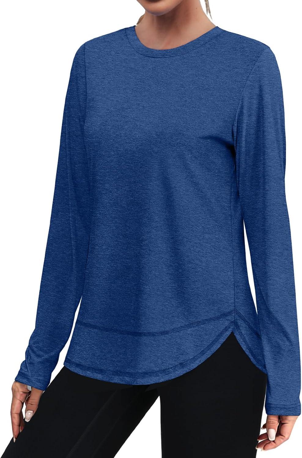 imageXIEERDUO Womens Workout Tops Long Sleeve Quick Dry UPF 50 Sun Protection Shirts for Hiking Running S3XL06 Dark Blue