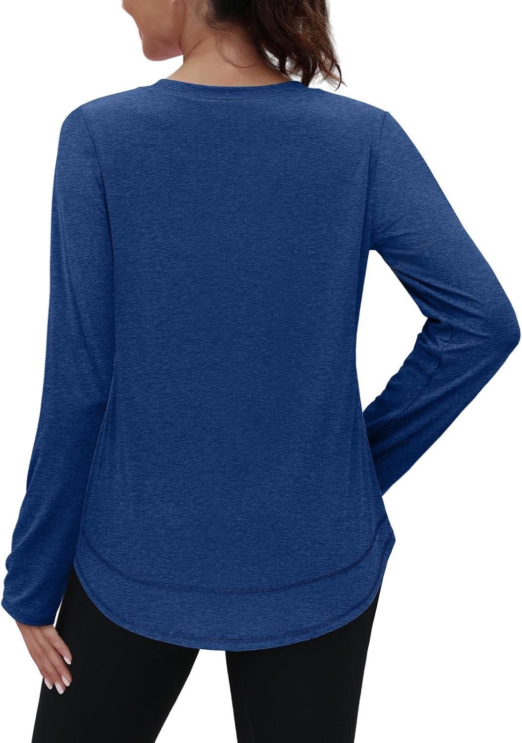 imageXIEERDUO Womens Workout Tops Long Sleeve Quick Dry UPF 50 Sun Protection Shirts for Hiking Running S3XL06 Dark Blue