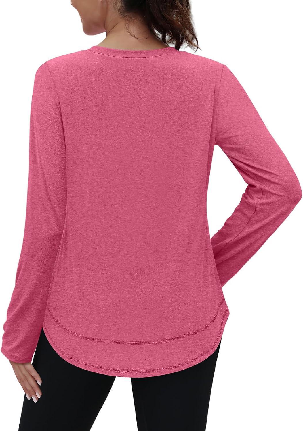 imageXIEERDUO Womens Workout Tops Long Sleeve Quick Dry UPF 50 Sun Protection Shirts for Hiking Running S3XL07 Watermelon Pink