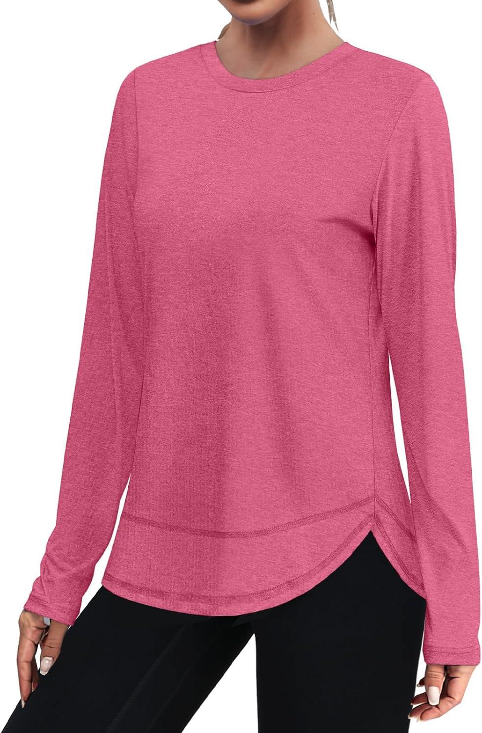 imageXIEERDUO Womens Workout Tops Long Sleeve Quick Dry UPF 50 Sun Protection Shirts for Hiking Running S3XL07 Watermelon Pink