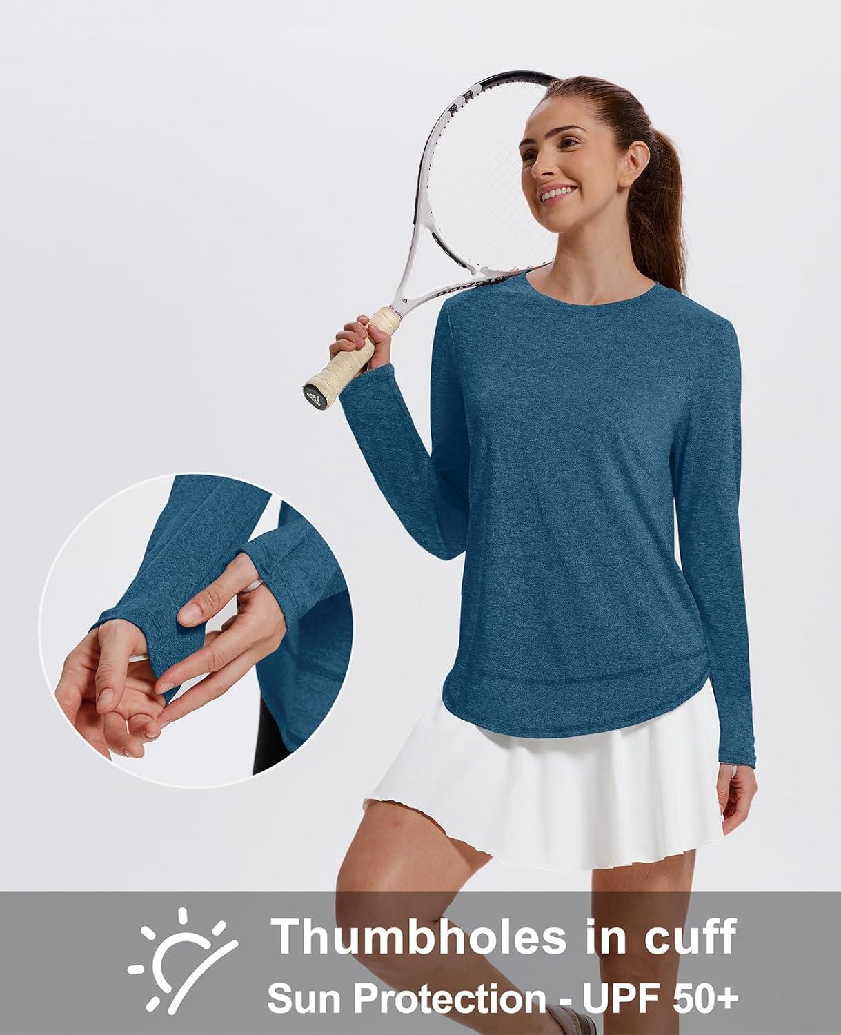 imageXIEERDUO Womens Workout Tops Long Sleeve Quick Dry UPF 50 Sun Protection Shirts for Hiking Running S3XL08 Green Blue