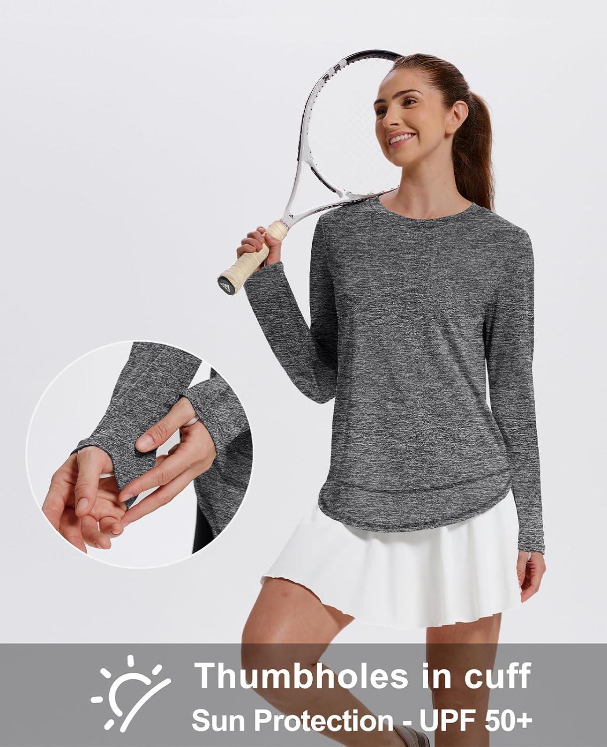 imageXIEERDUO Womens Workout Tops Long Sleeve Quick Dry UPF 50 Sun Protection Shirts for Hiking Running S3XL09 Dark Grey