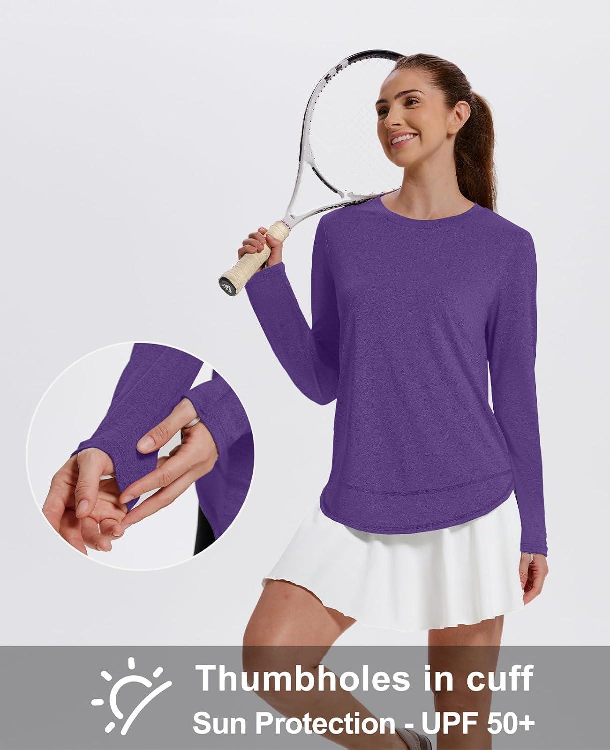 imageXIEERDUO Womens Workout Tops Long Sleeve Quick Dry UPF 50 Sun Protection Shirts for Hiking Running S3XL11 Purple