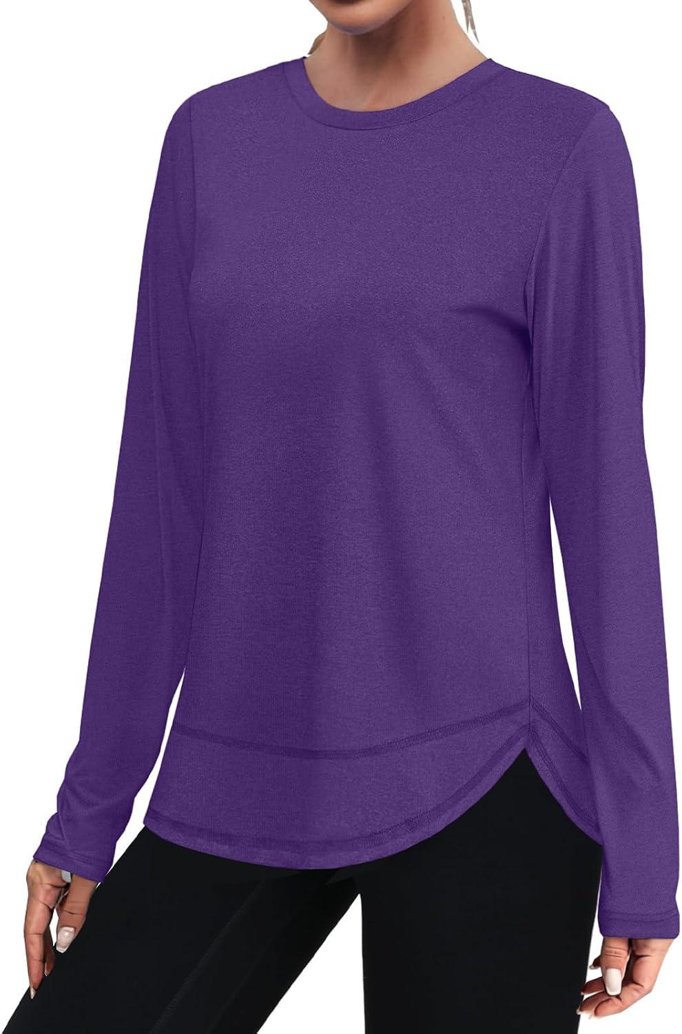 imageXIEERDUO Womens Workout Tops Long Sleeve Quick Dry UPF 50 Sun Protection Shirts for Hiking Running S3XL11 Purple