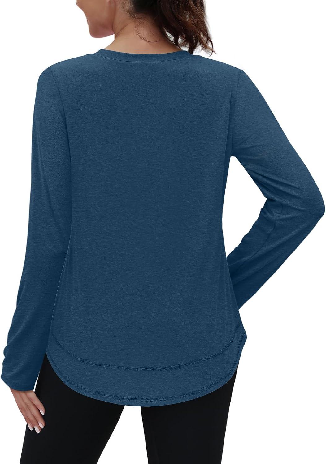 imageXIEERDUO Womens Workout Tops Long Sleeve Quick Dry UPF 50 Sun Protection Shirts for Hiking Running S3XL12 Dark Green Blue
