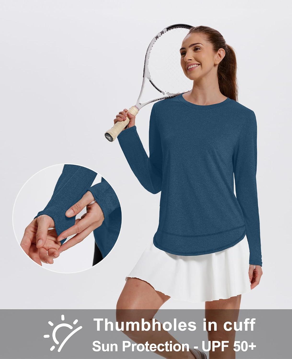 imageXIEERDUO Womens Workout Tops Long Sleeve Quick Dry UPF 50 Sun Protection Shirts for Hiking Running S3XL12 Dark Green Blue