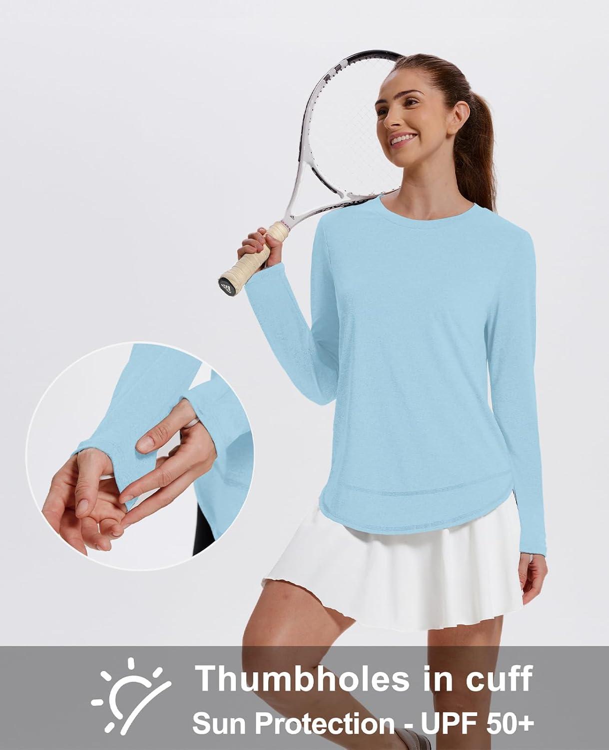 imageXIEERDUO Womens Workout Tops Long Sleeve Quick Dry UPF 50 Sun Protection Shirts for Hiking Running S3XL13 Baby Blue