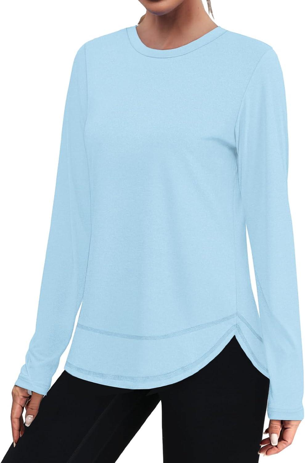 imageXIEERDUO Womens Workout Tops Long Sleeve Quick Dry UPF 50 Sun Protection Shirts for Hiking Running S3XL13 Baby Blue