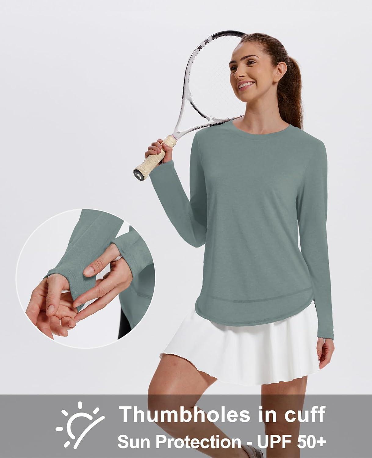 imageXIEERDUO Womens Workout Tops Long Sleeve Quick Dry UPF 50 Sun Protection Shirts for Hiking Running S3XL14 Grey Green