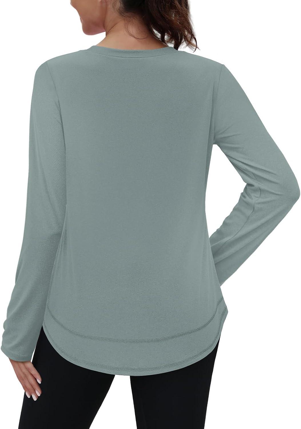 imageXIEERDUO Womens Workout Tops Long Sleeve Quick Dry UPF 50 Sun Protection Shirts for Hiking Running S3XL14 Grey Green