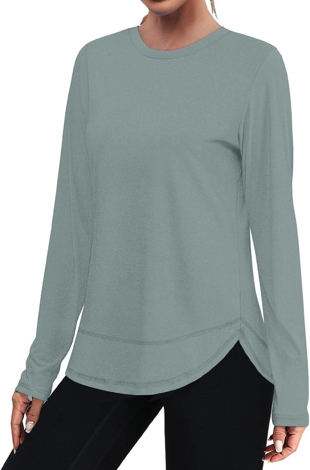 imageXIEERDUO Womens Workout Tops Long Sleeve Quick Dry UPF 50 Sun Protection Shirts for Hiking Running S3XL14 Grey Green