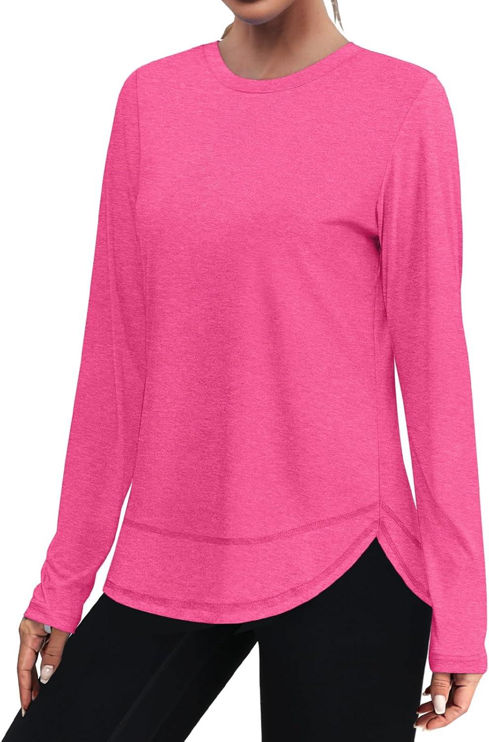 imageXIEERDUO Womens Workout Tops Long Sleeve Quick Dry UPF 50 Sun Protection Shirts for Hiking Running S3XL15 Hot Pink