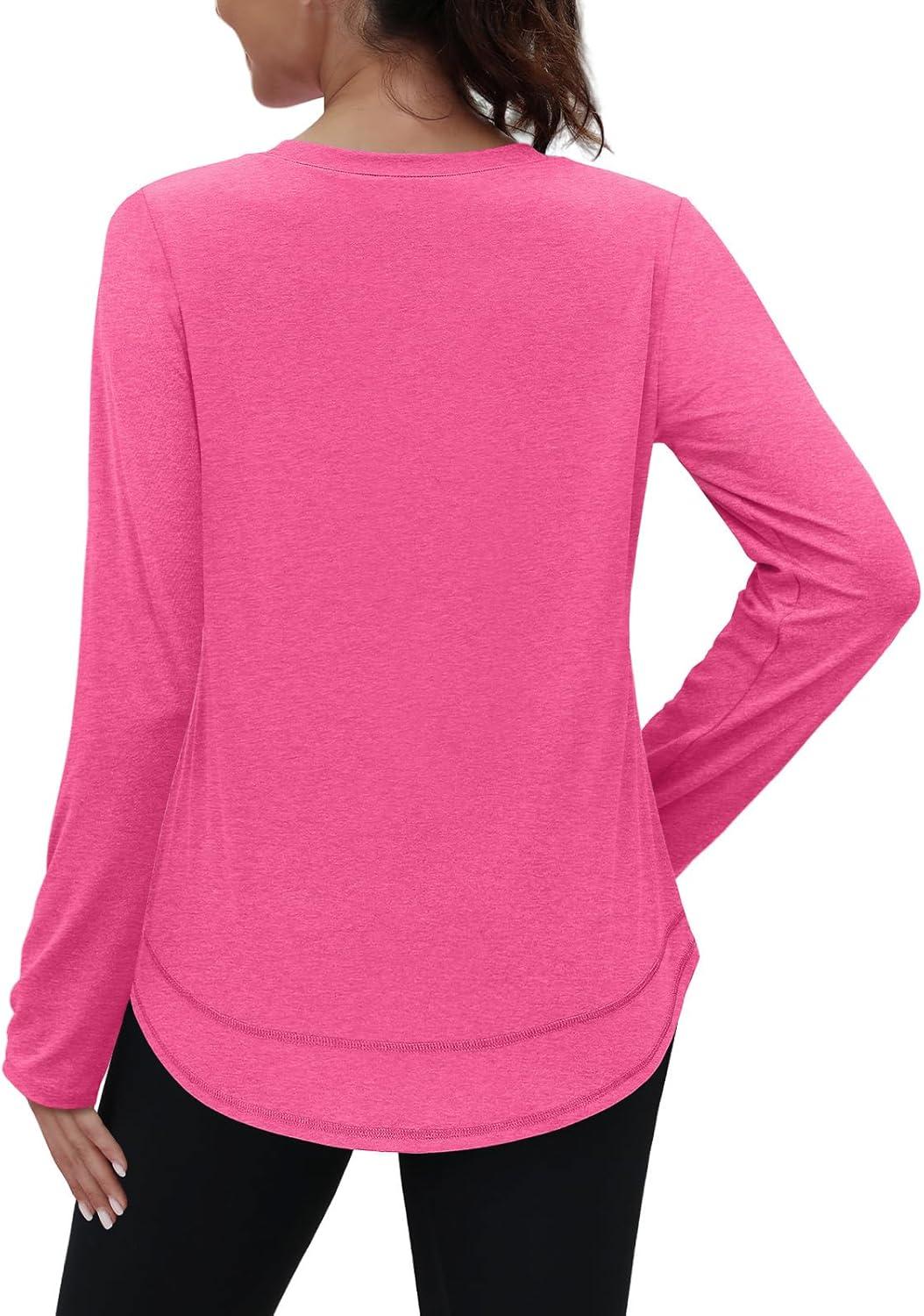 imageXIEERDUO Womens Workout Tops Long Sleeve Quick Dry UPF 50 Sun Protection Shirts for Hiking Running S3XL15 Hot Pink
